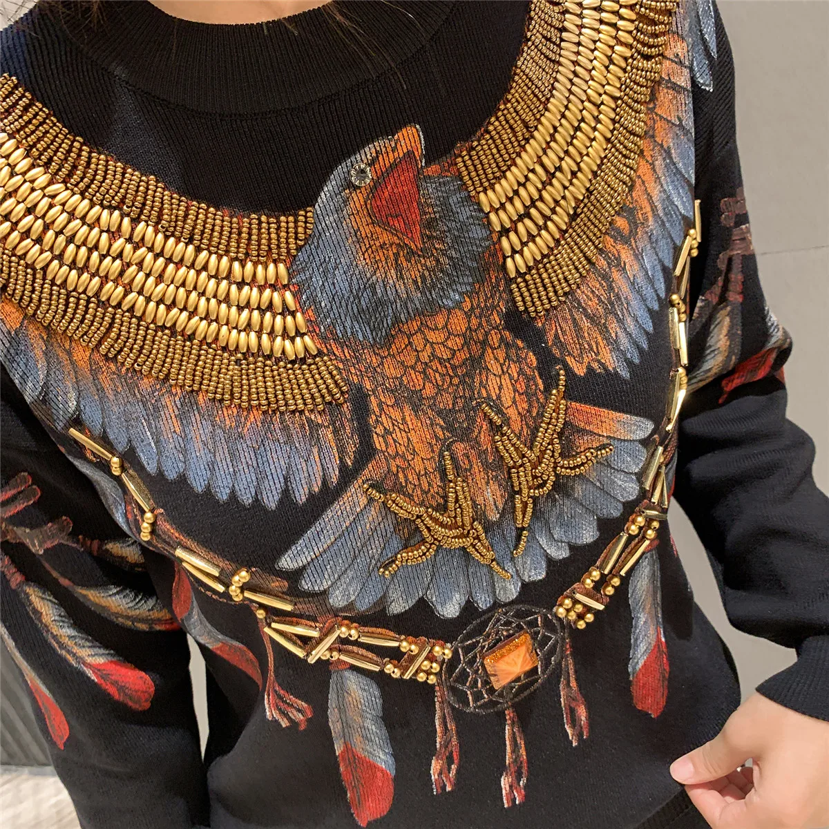 Новинка Весна 2020 пуловер из двух предметов с мультяшным принтом и бисером свитер