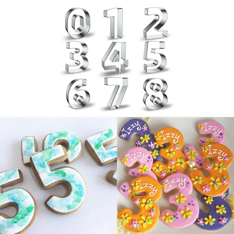 

9 Styles Stainless Steel Cookie Cutter Mold Numbers Biscuit Mould DIY Fondant