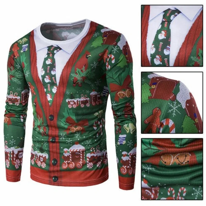 Для женщин мужчин Рождество 3D Футболка с принтом вечерние зимний тонкий длинный