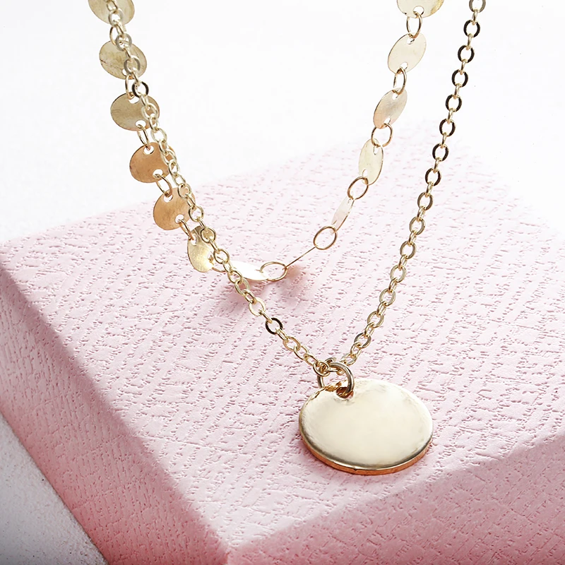 В богемном стиле Многослойные чокер с цепочкой колье монета золотого цвета Кулон