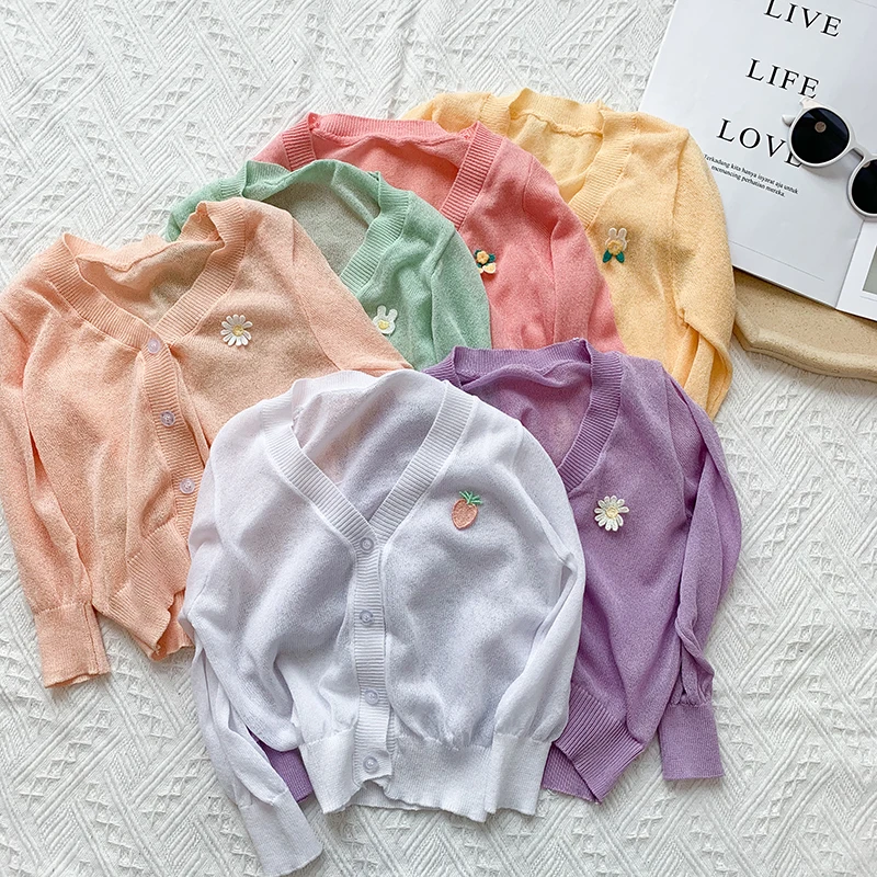 

New Summer Long Sleeve Girls Sweater for Kids Clothes Solid Casual Children Coats Infant Clothing Baby Girl Tops for 18M-8Y