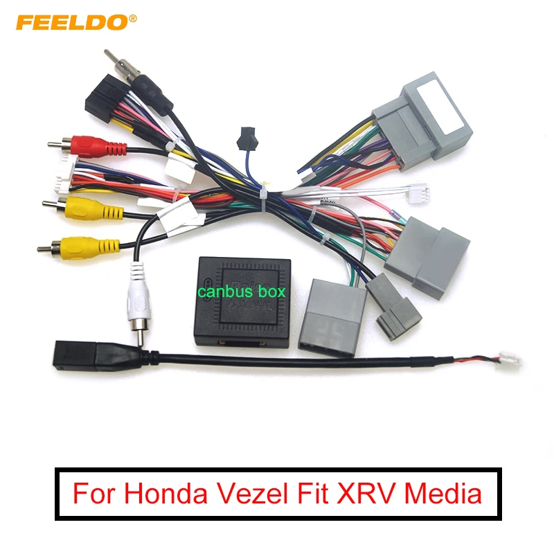 FEELDO Car 16Pin Android Stereo Power Wiring Harness With Canbus + USB For Honda XR-V(15-17)/Vezel(15-18)/Jade(13-17)/Fit(14-19)
