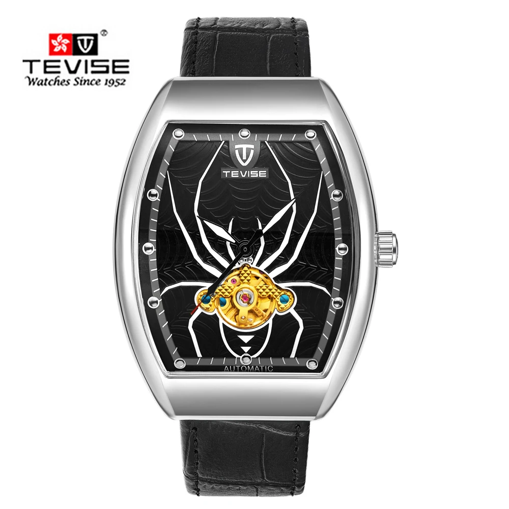 TEVISE Автоматические Мужские механические часы Spider Tourbillon Роскошные Золотые спортивные деловые военные мужские часы Relogio Masculino - Цвет: tevise  silve black