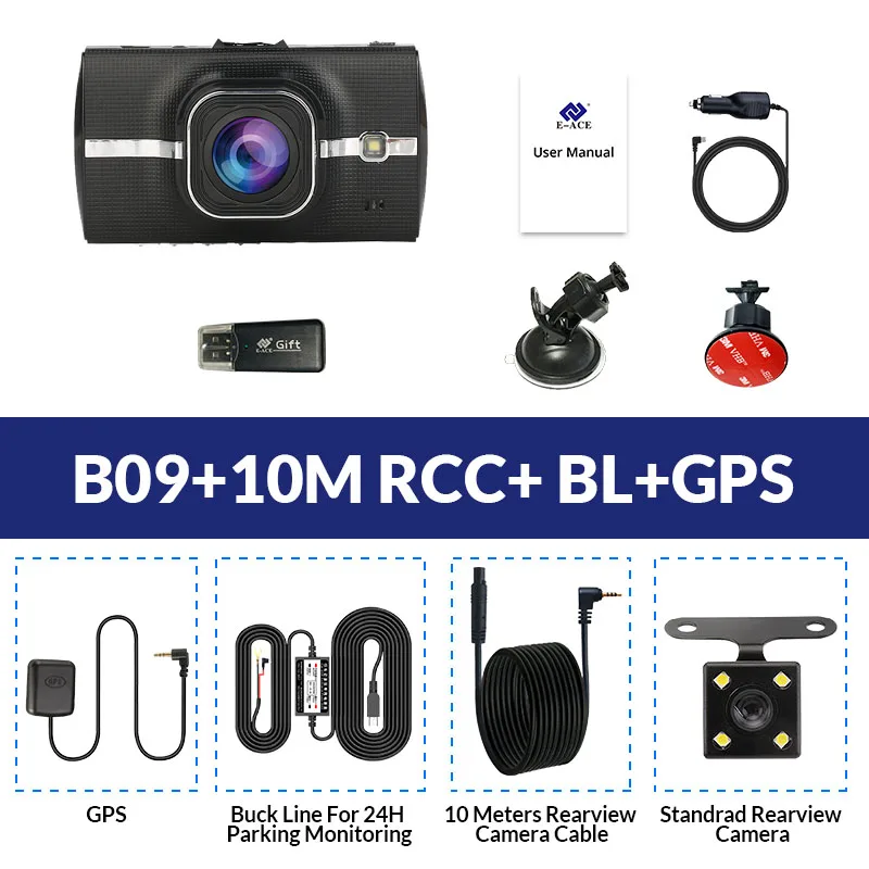 E-ACE Автомобильный видеорегистратор с gps трекером, видеорегистратор Full HD 1080 P, видеорегистратор ADAS LDWS, камера ночного видения, Автомобильный регистратор, видеорегистраторы