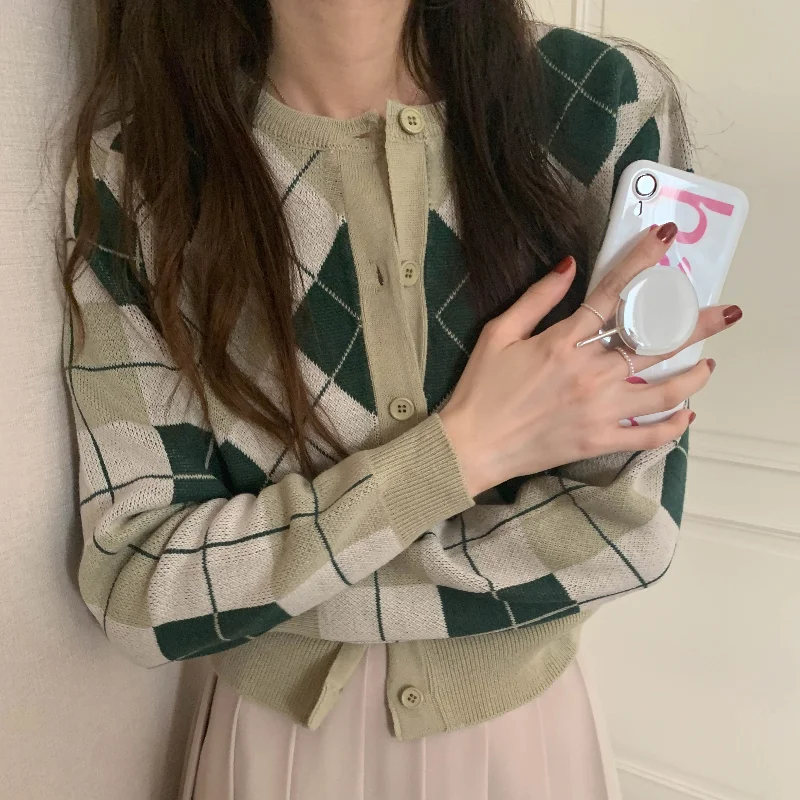 Женский трикотажный кардиган с длинными рукавами повседневный круглым вырезом в