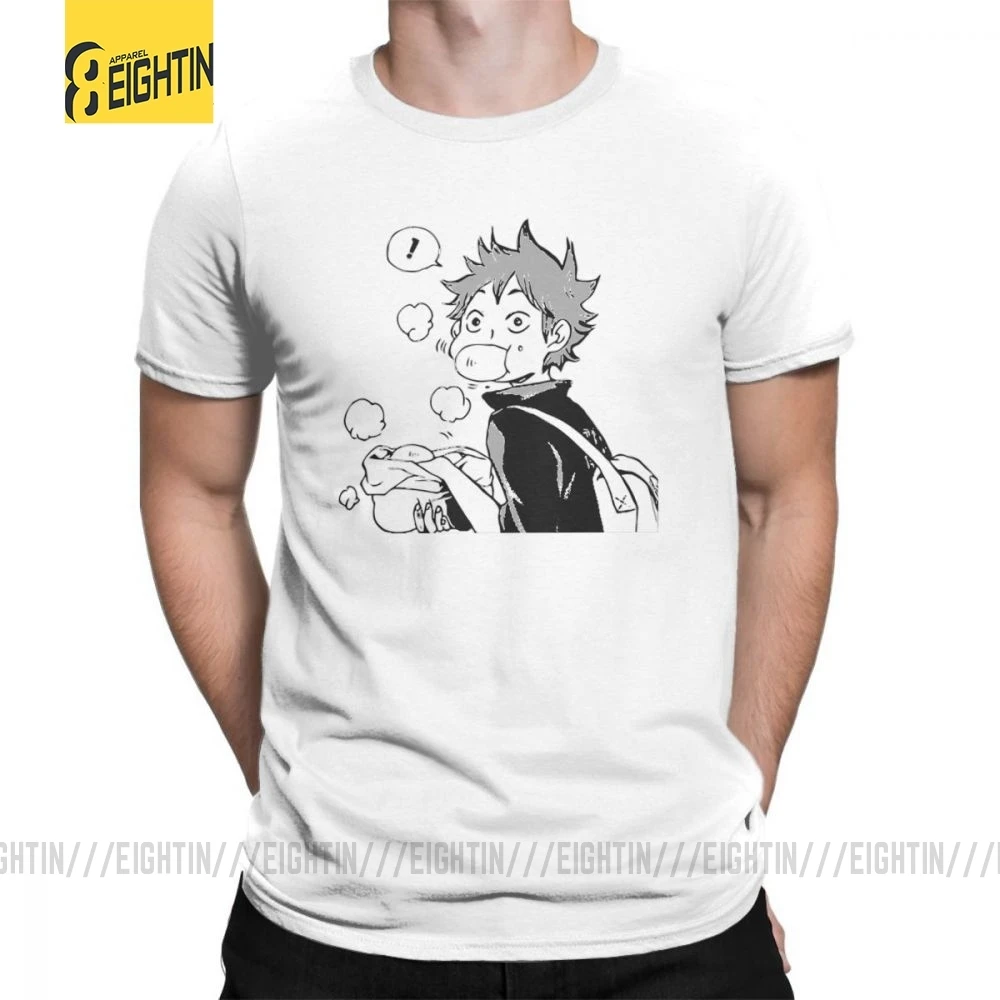 

Футболки Haikyuu, футболки большого размера с коротким рукавом в виде свиных булочек, Хината ест сенпай, комикс, Мужская одежда, 100% хлопок, футболка большого размера