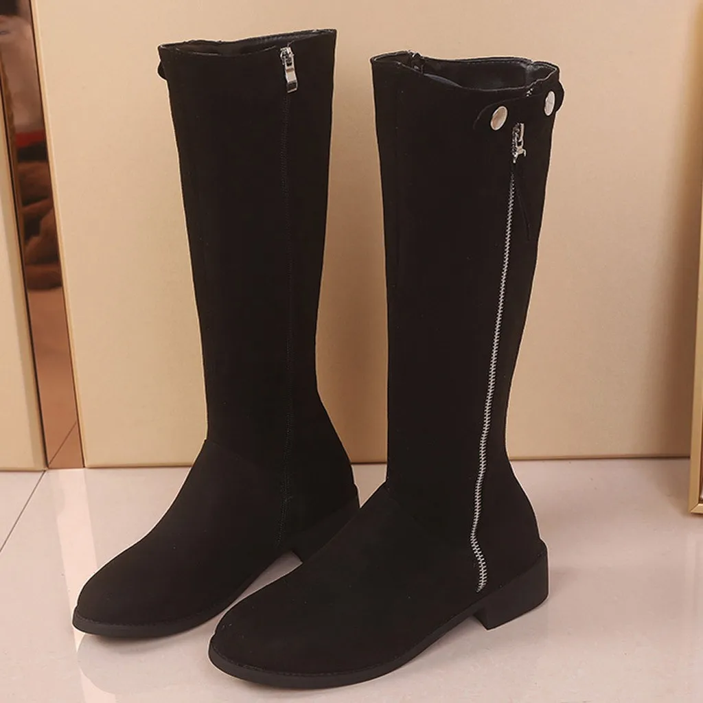 Suede Black Boots Simple style Classic Side zipper Ankle Mid-tube Warm Fur Plush Women Shoes Flat bottom | Обувь