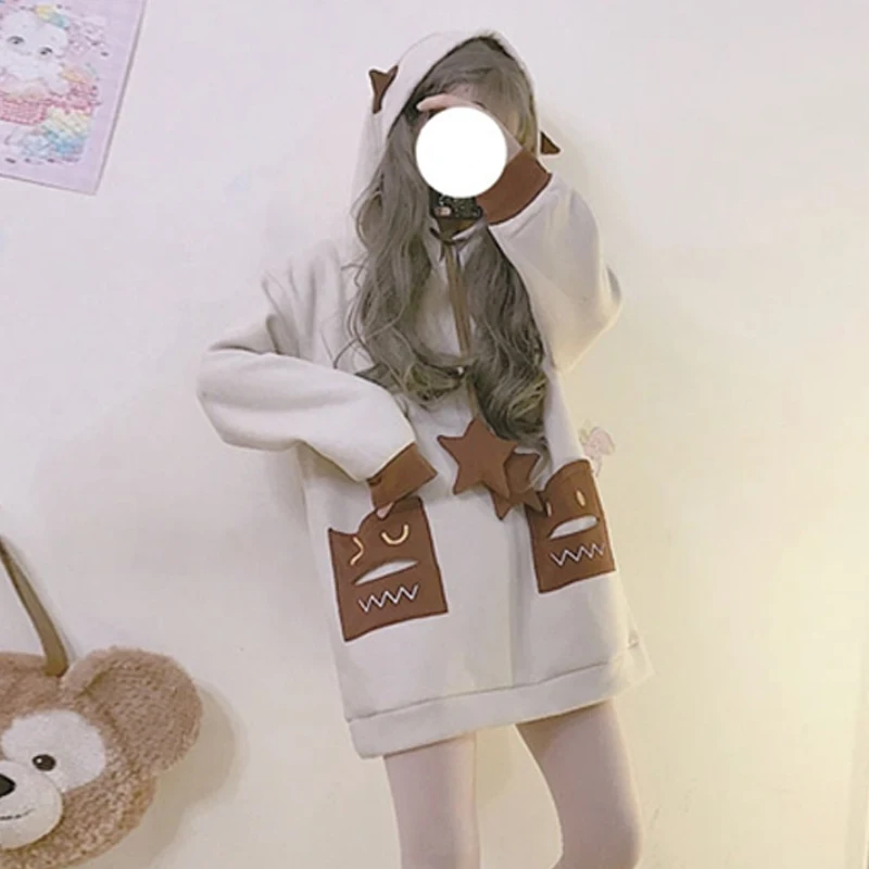 

Kawaii Lolita Dress Girl 2020 New Autumn Winter Japanese Plus Cashmere Hoodie Loose Cute Dresses Harajuku Soft Girl Dress Women