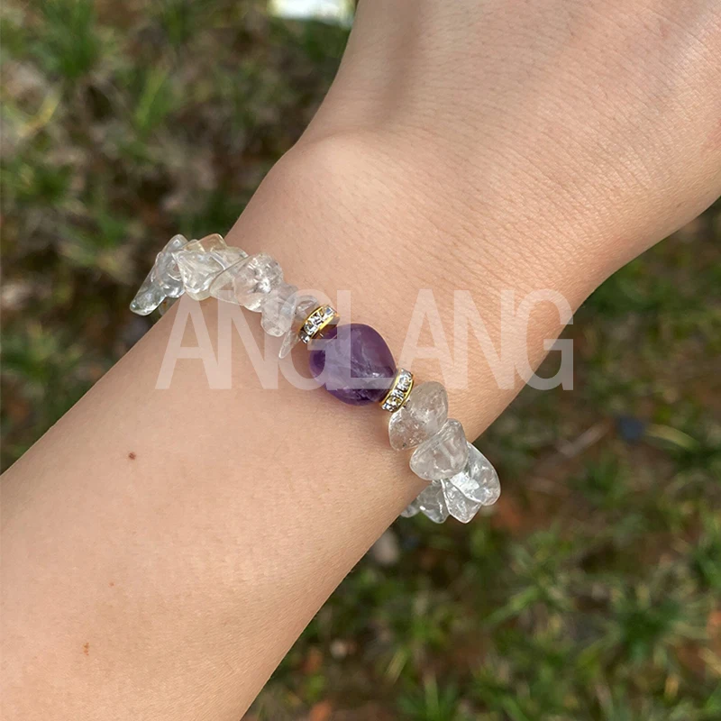 

Natural Stone Crystal Handmade Crushed Aquamarine Friendship Bracelets For Women/Men Adjustable Fashion Bohemian Jewelry