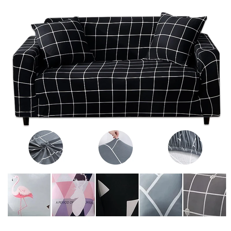 

Elastic All-inclusive Sofa Cover for Living Room Square Geometry Printed Dustproof Armchairs Corner for Removable Home Slipcover