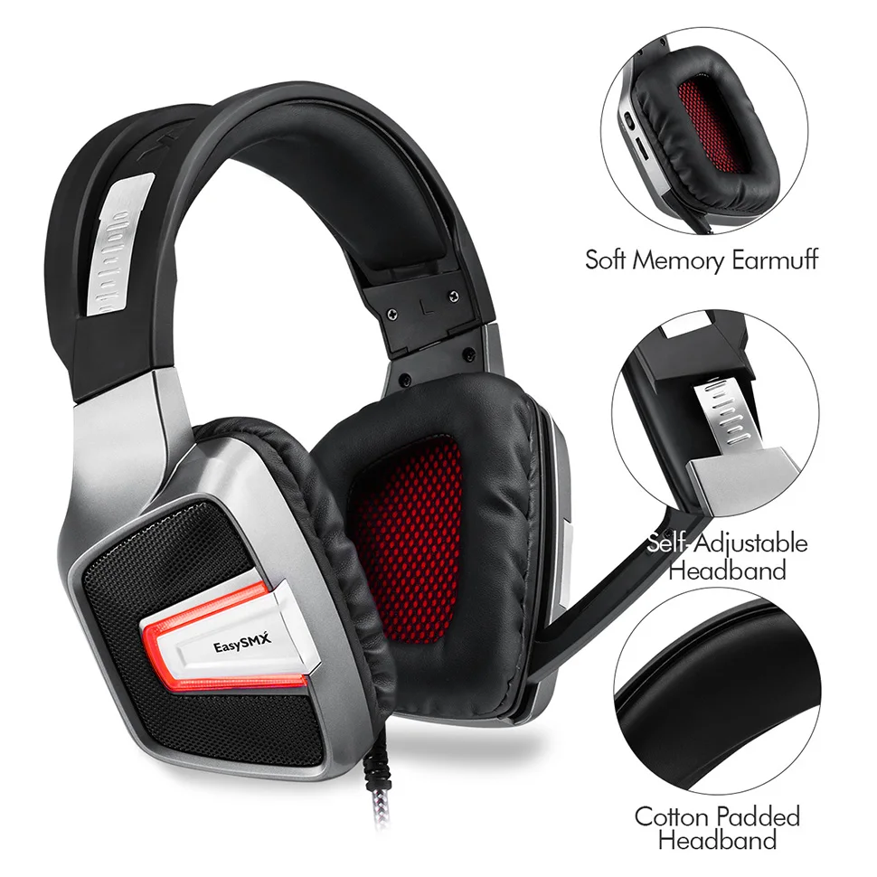 EasySMX ESM-G291 Игровые наушники, гарнитура для видеоигр со скрытым микрофоном басовая Вибрация наушники USB для ПК PS4 геймеров