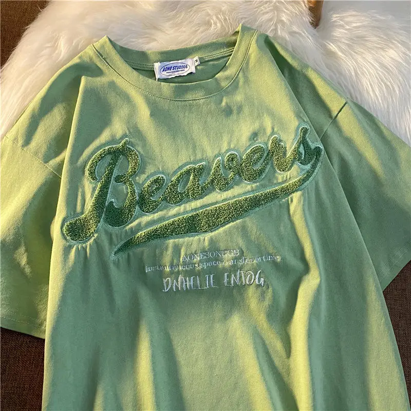 

Letter Embroidery Short Sleeve T-shirt Women's Relaxed Fashion Brand Ins Design Niche 2021 Summer New Versatile Student Top