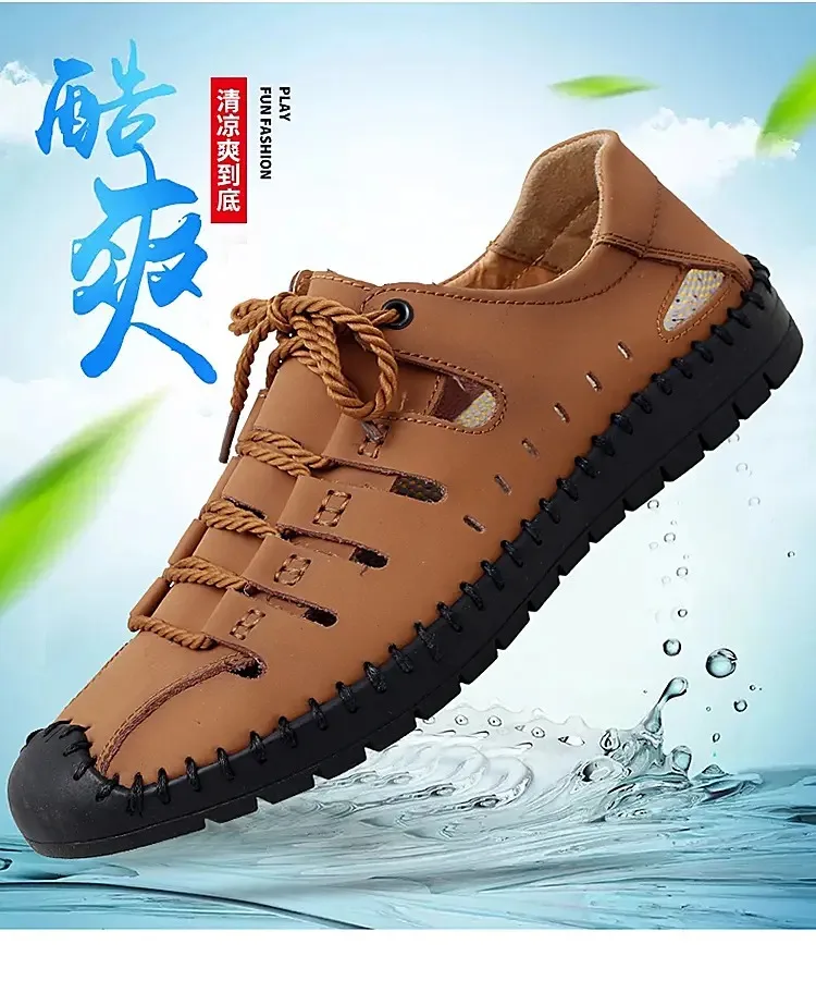 

Outdoor Mens Sandals Genuine Leather Summer Sandals Men Casual Shoes Plus Size 48 Beach Sandals Designer Shoes Men