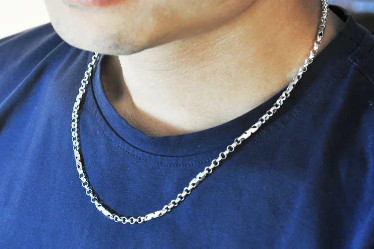 925 Sterling Silver color Men Necklace Thickness 3MM Vintage Punk Thai Trendy Male Chains Fashion Jewelry | Украшения и