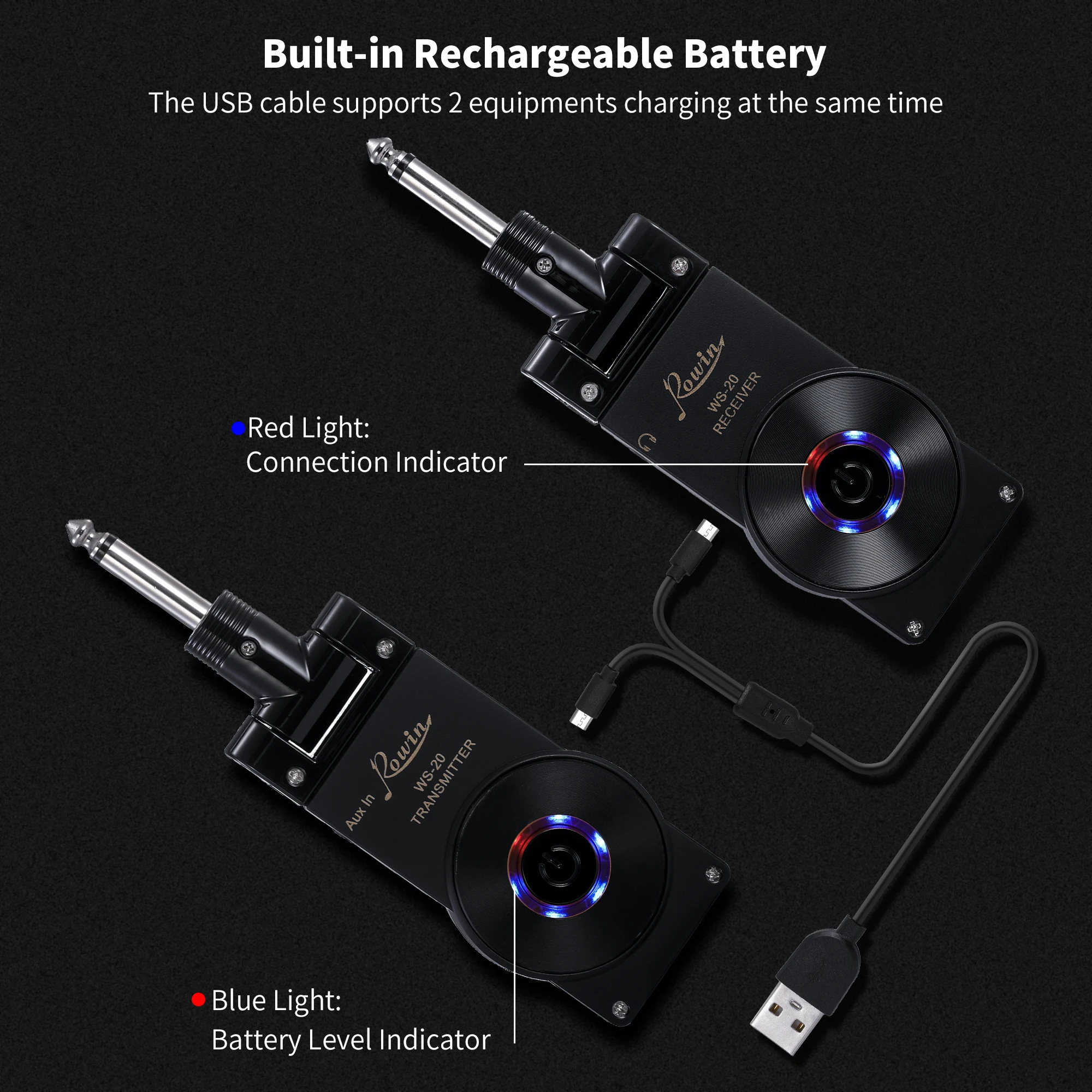 Rowin WS-20 2,4G Беспроводная гитарная система перезаряжаемая литиевая батарея передатчик приемник 30 метров дальность передачи 4 цвета
