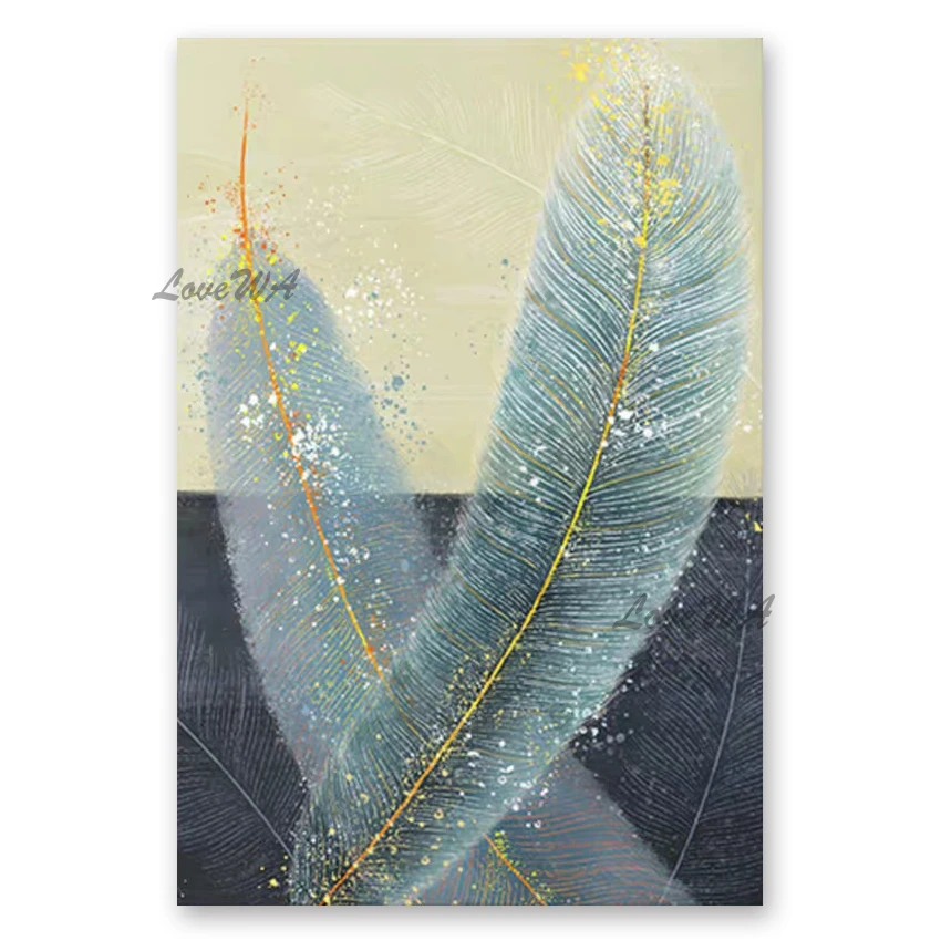 

Современный домашний декор для стен, художественная панель, 100% ручная роспись, абстрактные перья, картина маслом, Настенная картина без рам...