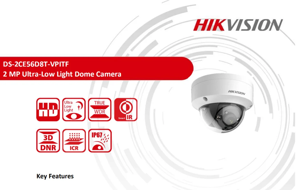 Купольная камера видеонаблюдения Hikvision ультра низкий светильник 2 МП IP67 IK10 турбо