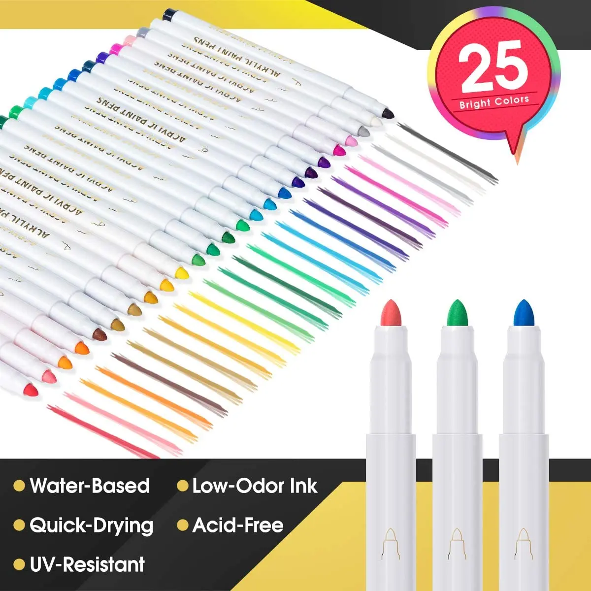 

21/25 Colors Acrylic Pen Acrylic Permanent Paint Brush Marker Pens for Rock Painting Stone Art Supplies