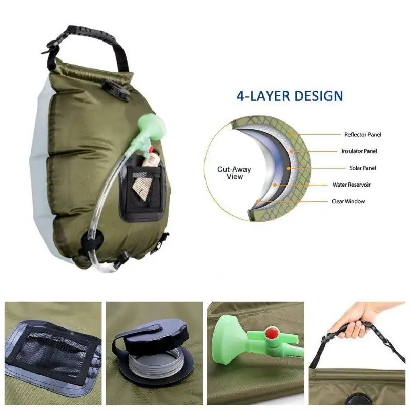 

Water Bags 20L Outdoor Camping Hiking Solar Shower Bag Portable Shower Heating Waterzak With Hose For Camp Dropship