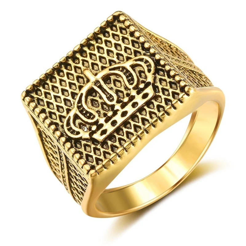 

Vintage Golden Three-Dimensional Crown Rings For Women Party Wedding Jewelry Male Hand Accessories Size 6-13