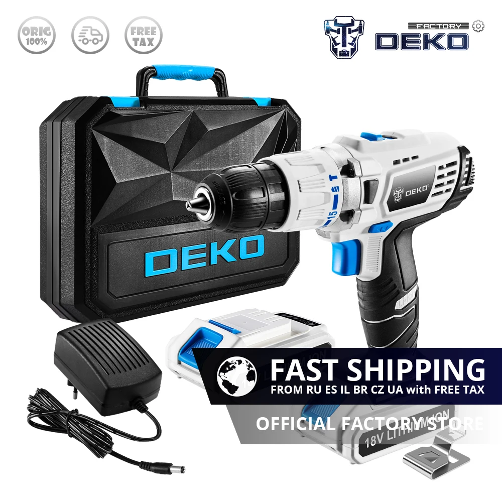 Аккумуляторная дрель DEKO GCD18DU3 18 в Заводская розетка литиевая батарея 50N.m