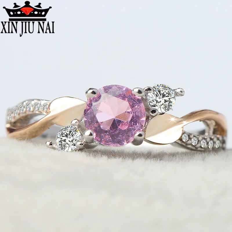 2020 new 14K rose gold fashion sweet simple cute leaf pink crystal high quality ladies diamond ring princess wedding engagement | Украшения