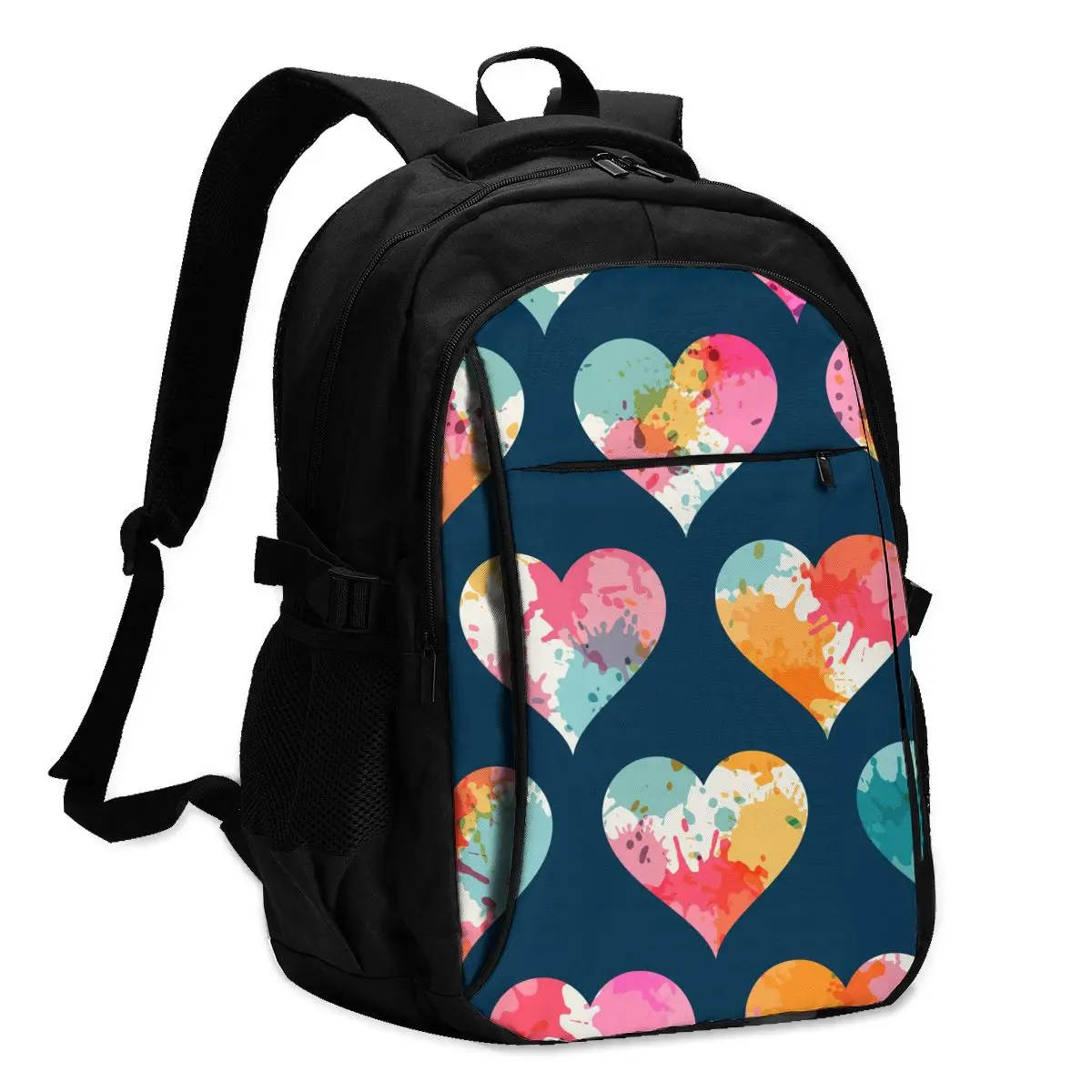 

Новинка 2021, рюкзак для ноутбука с USB, рюкзак для путешествий и отдыха с красочными сердечками для мужчин и женщин на День святого Валентина
