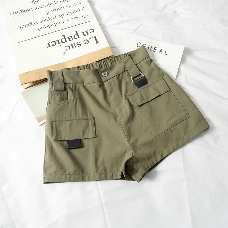 Шорты-карго женские с завышенной талией повседневные короткие штаны широкими