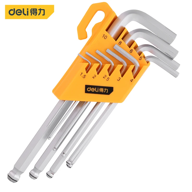 

Deli 9-Piece Set Of Circlip And Extended Ball Head Hexagon Socket High L Type Pipe Perforation Hexagon Sleeves Wrench Elbow Pipe