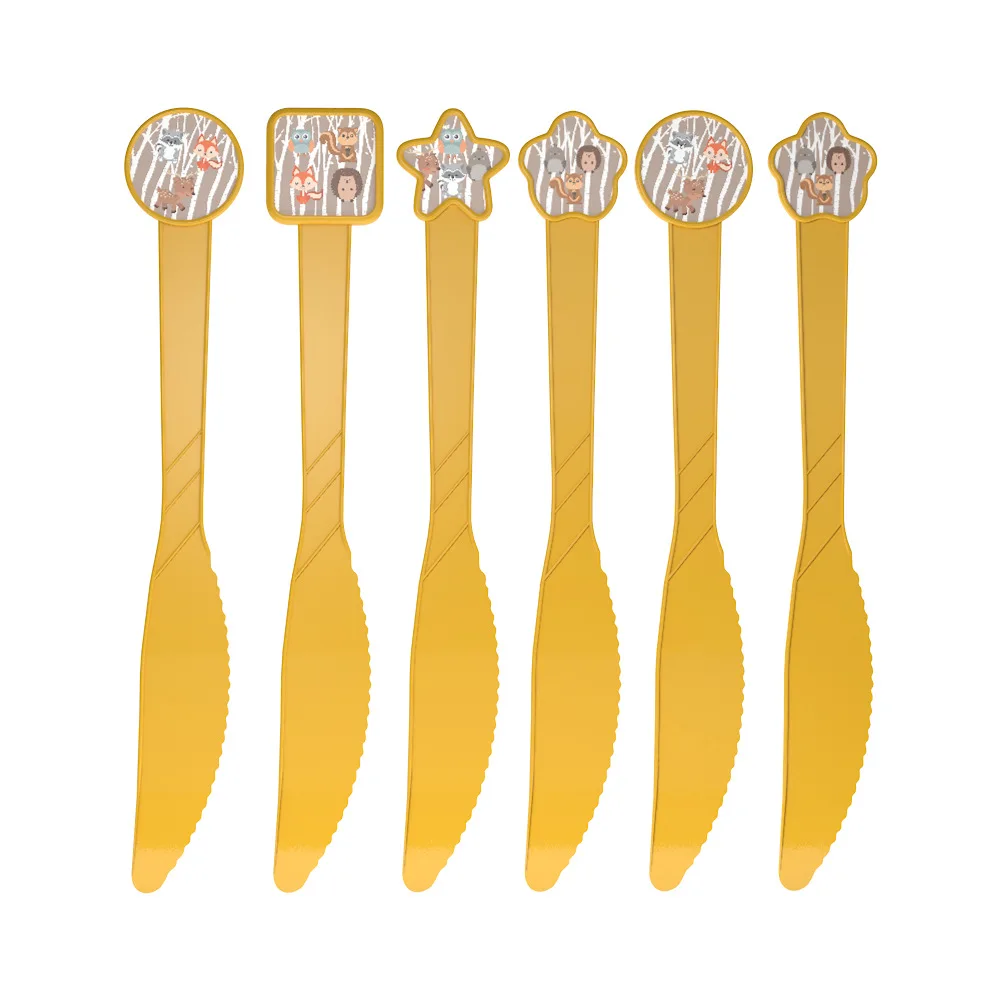 knife 6pcs Забавные Животные тема disney Бэмби Лось Совы лисы Ежик одноразовая посуда вечерние детский день рождения, День благодарения вечерние декор, Декор для дома - Цвет: knife 6pcs