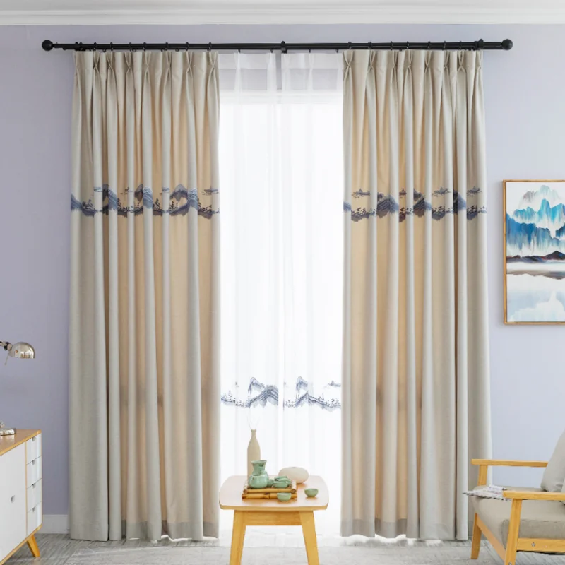 

Chinese Style Fashion Full Shading Cloth Curtain Solid Color Curtain Simple Modern Light Luxury Sunshade Thick Two-layer Curtain