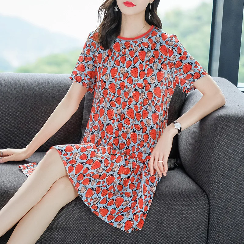 Женское летнее платье из натурального шелка корейское пляжное миди с принтом