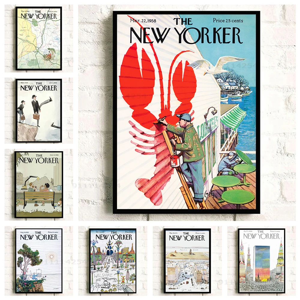 

New Yorker Magazine Cover Poster Wall Art Picture Canvas Painting Map Abstract Retro Printing Living Room Home Decor