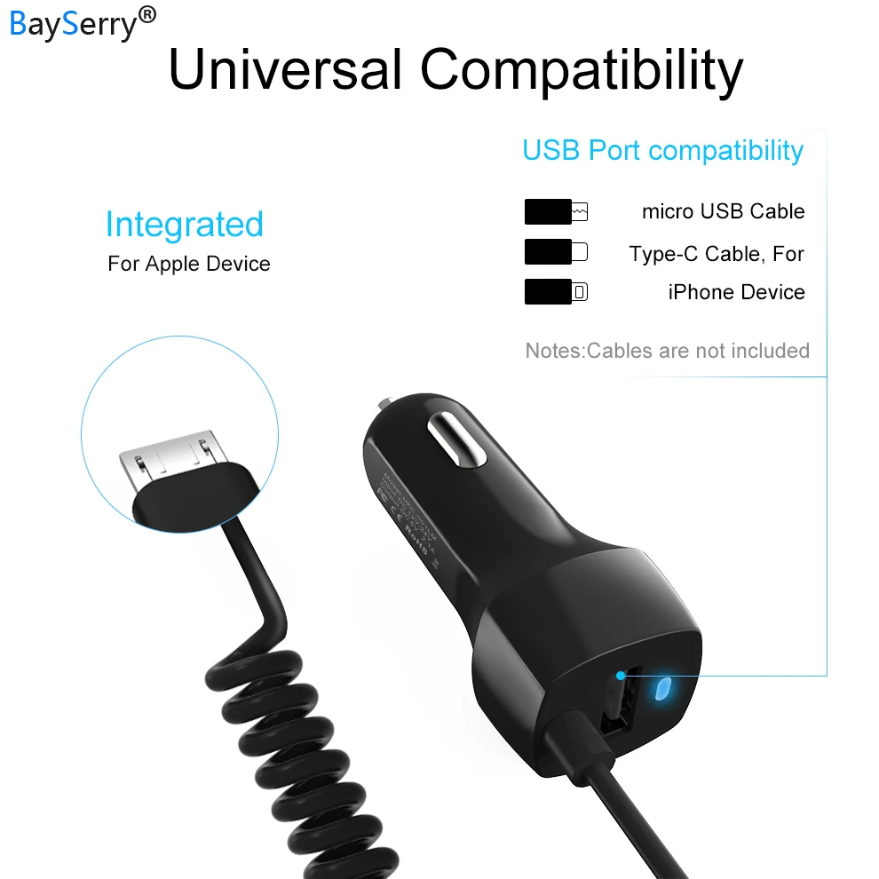 Автомобильное зарядное устройство BaySerry с двумя USB адаптивными