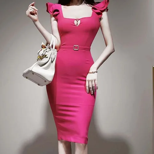 

Summer Dress Casual Midi Elegant Dress for Wedding Party Sundress Sheer Plus Size Dresses for Women Short Sleeve Slim Women Robe