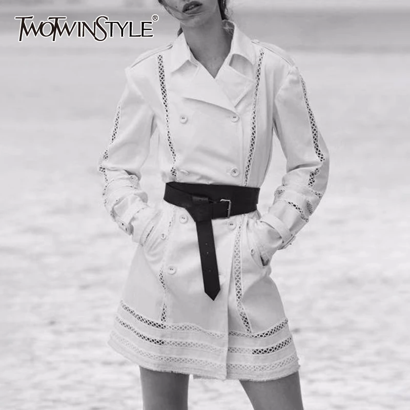 TWOTWINSTYLE корейское Открытое платье для женщин воротник с лацканами длинный рукав