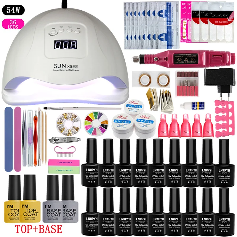 Лампа для ногтей 48 Вт/54 Вт/36 Вт инструмент дизайна маникюрный набор 18 цветов Гель