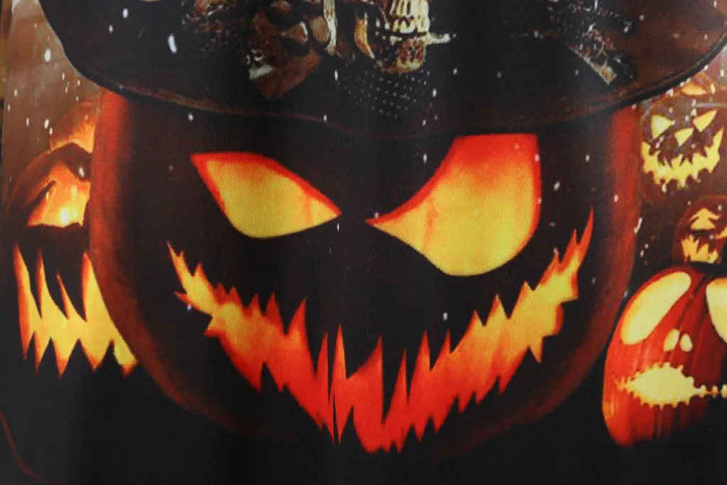 Женское винтажное платье с пышной юбкой черное длинным рукавом принтом тыквы