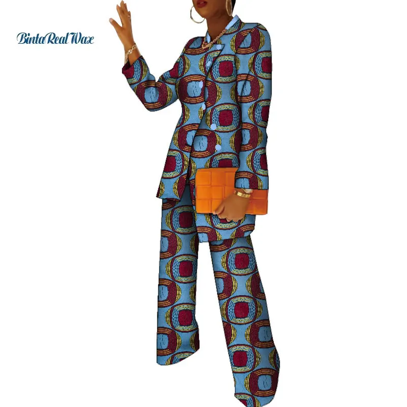 

2021 Women Fashion Clothing set Office Lady African Print Top Shirt and Pants 2 Pieces Set Dashiki African Women Clothes WY123