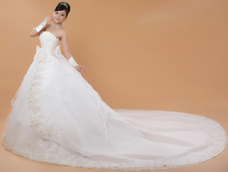 

Ball Gown with Long Tail Plus Size Wedding Dresses Lace Up Tailing Wedding Dresses Bridal Train Dresses