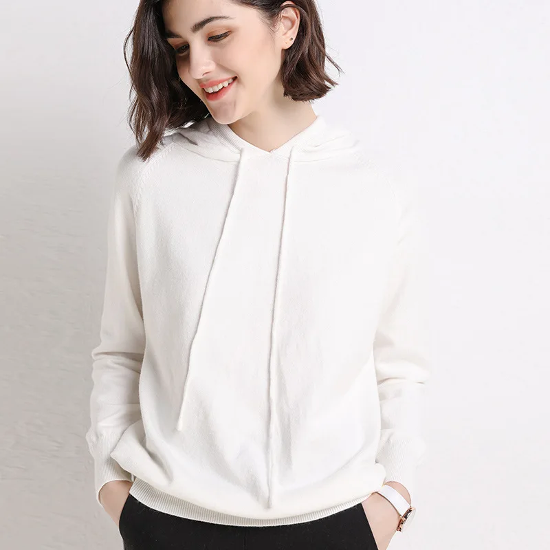 

Women Knitted Solid Hoodies Casual Warm Hooded Women Sweatshirt Winter Long Sleeve Plus Velvet Oversized Hoodies Streetwear