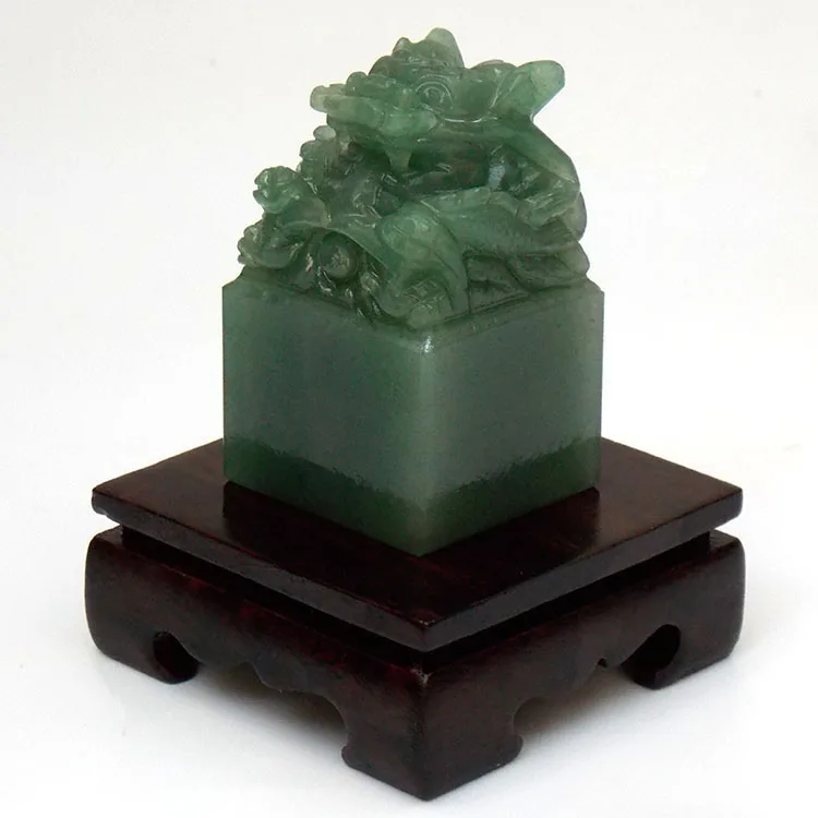 Green cyan jade Art dragon seal ornaments collection book name characters Aventurine jade Panlong seal custom engraving