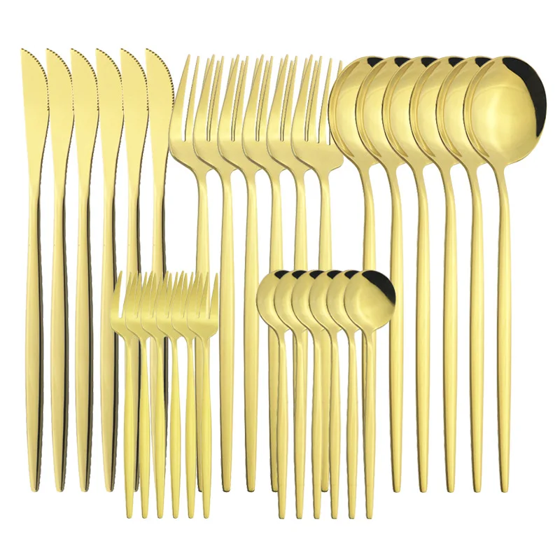 

30pcs Gold Tableware Set Stainless Steel Dinnerware Set Knife Fork Coffee Spoon Cutlery Set Kitchen Flatware Dishwasher Safe