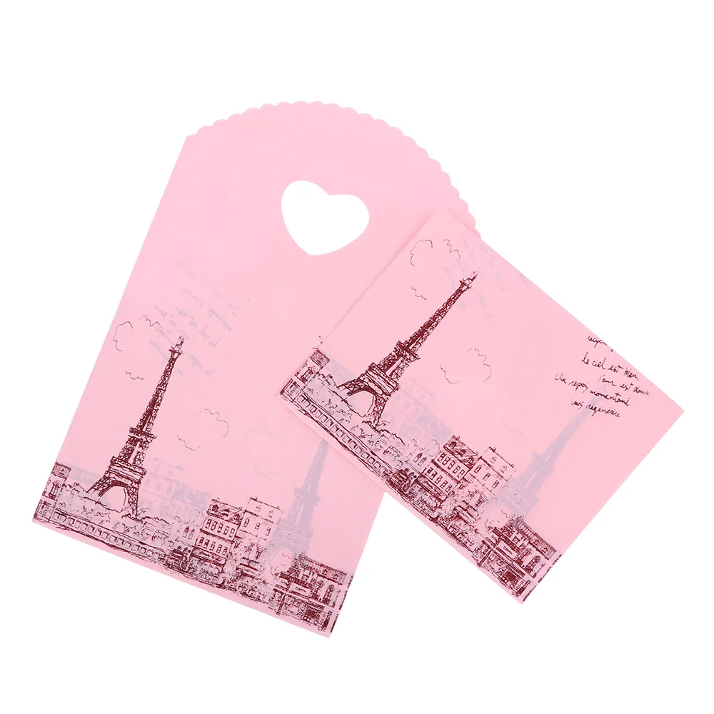 50 шт./лот милые розовые полиэтиленовые пакеты для упаковки в парижскую башню мини