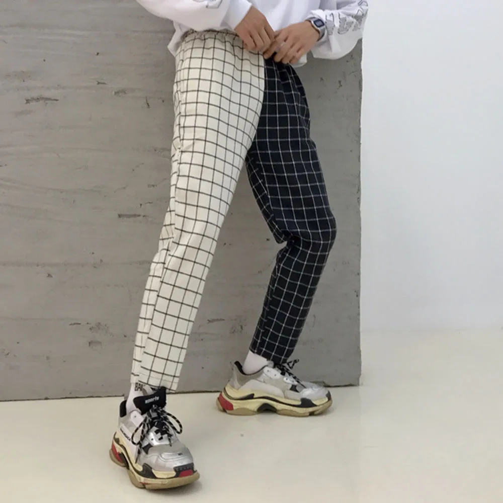 

Vintage Plaid Print Casual Pants Women Fashion Patchwork Black White Brand Harajuku Summer Trousers Gothic Sweatpants Jogger