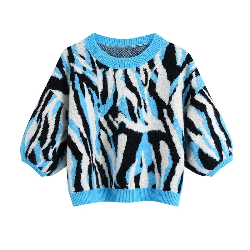 

Свитер женский жаккардовый, с коротким рукавом и круглым вырезом, 2021