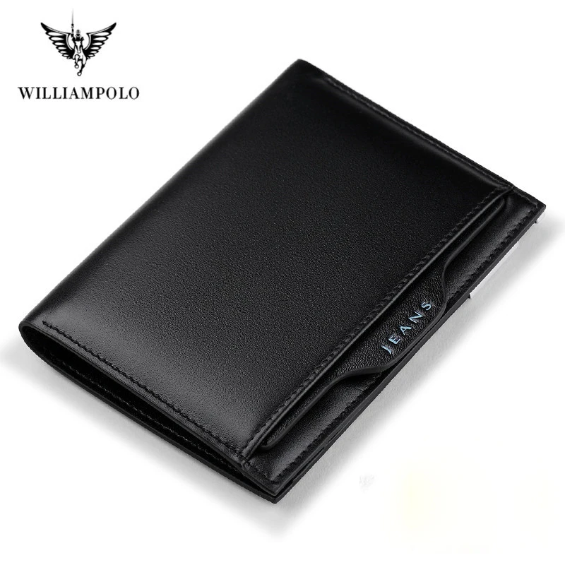 

WILLIAMPOLO Genuine Leather Men's Wallets Thin Male Wallet Card Holder Cowskin Soft Mini Purses New Design Men Short Slim Wallet