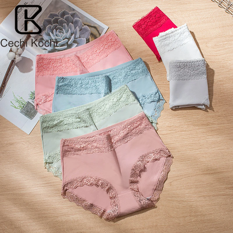 

Women's Cotton Panties Mid Waist Plus Size Briefs Solid Color Ladies Underwear Breathable Comfort Female Lingerie