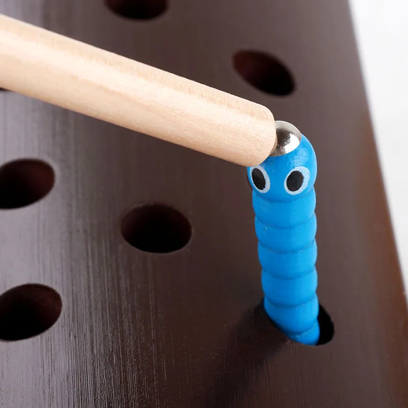 Children Fun Magnetic Catching Worms Game Puzzle Wooden Toy Baby Hand Eye Coordination Exercise Montessori Educational Toys Gift | Игрушки и