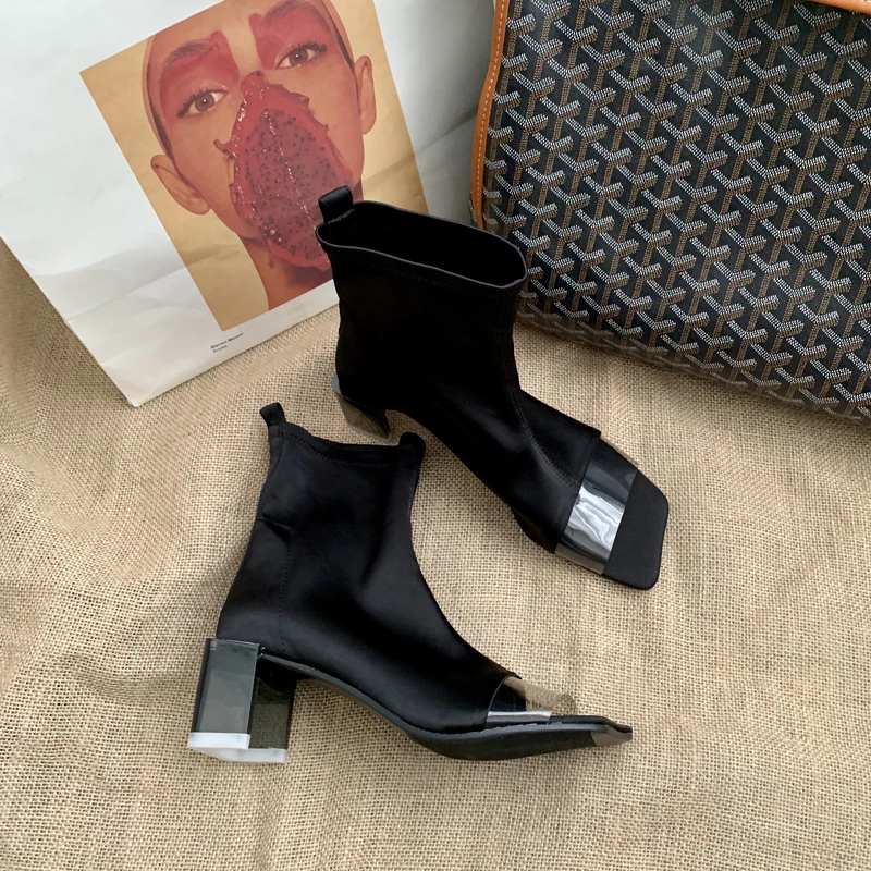 2019 женские ботинки сезон весна-осень Прозрачные из пвх Botas Feminina полусапожки на